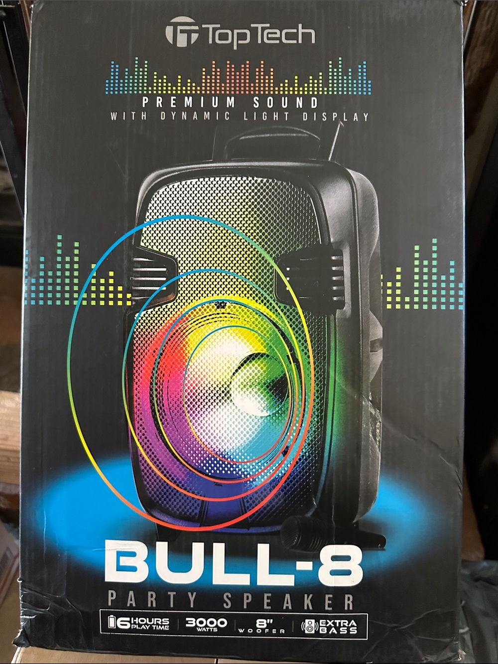 BULL-8 Portable Party Speaker — Black with RGB Light Display